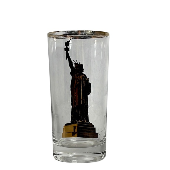 Set of 5 Vintage MCM Statue of Liberty Glass Gold Trim - Picture 4 of 6